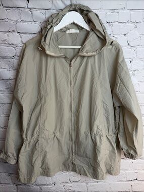 MONOLOGUE Lightweight Utility Windbreaker Jacket Tan Polyamide Hooded Zip Front